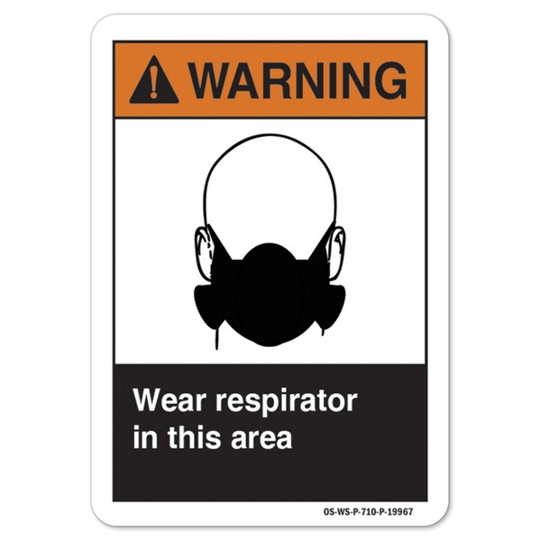Signmission ANSI Warning Sign, Wear Respirator In This Area, 14in X 10in Decal, 14" W, 10" H, Landscape OS-WS-D-1014-L-19967 - main